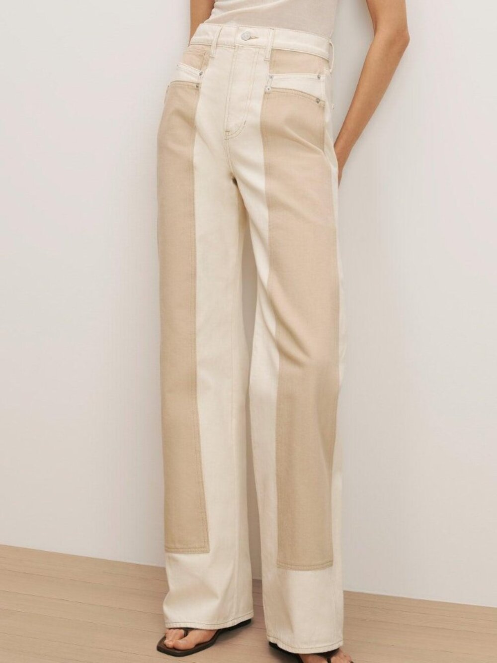 Veronica Beard Taylor High Rise Wide Leg Paneled Jeans 26